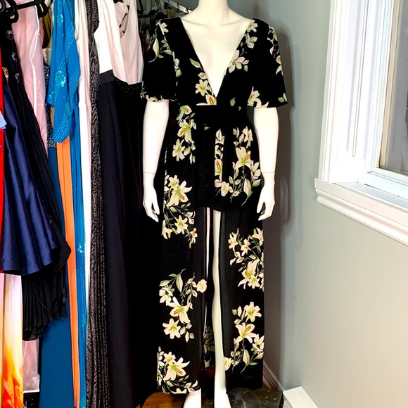 Socialite Black Floral Dress Jumpsuit Romper Maxi Medium - Picture 4 of 11